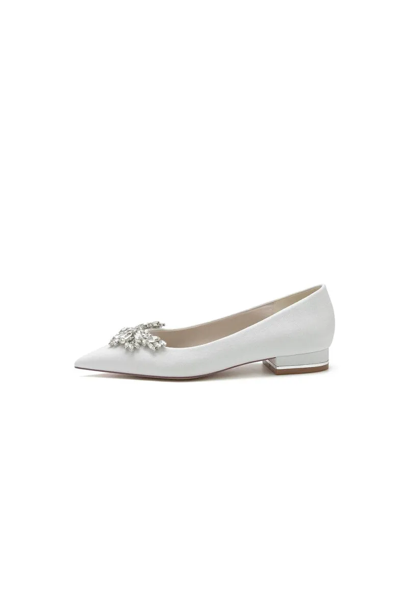 Glitter Pointed Toe Rhinestone Low Heels