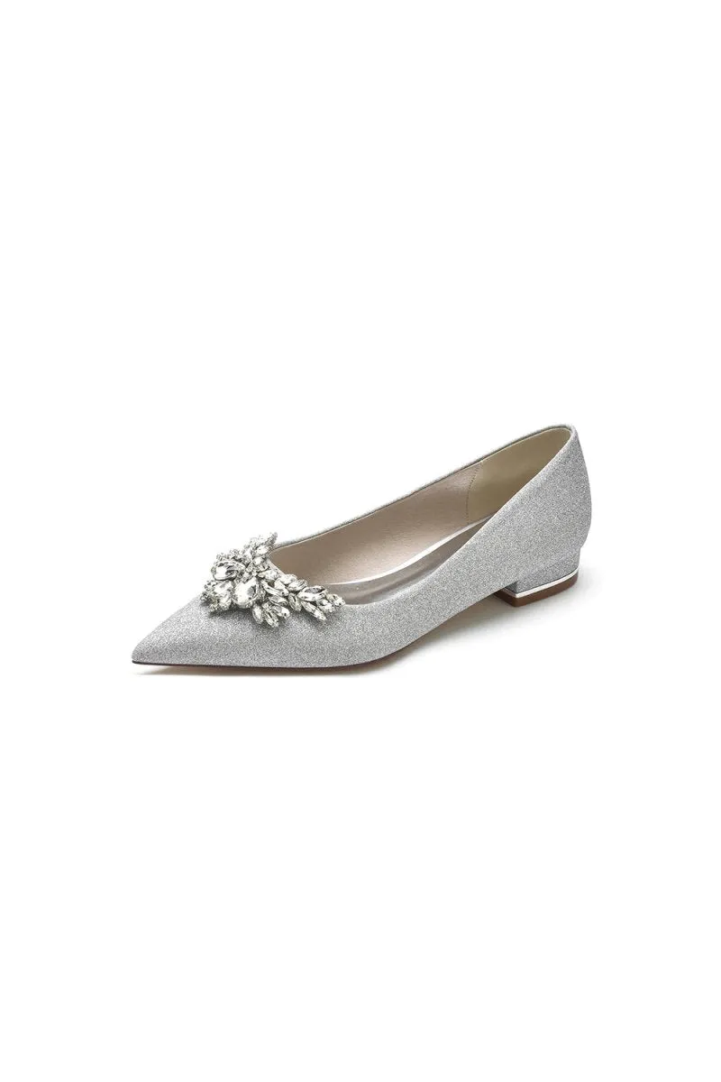 Glitter Pointed Toe Rhinestone Low Heels
