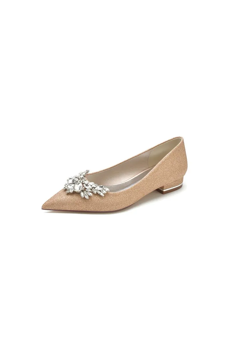 Glitter Pointed Toe Rhinestone Low Heels