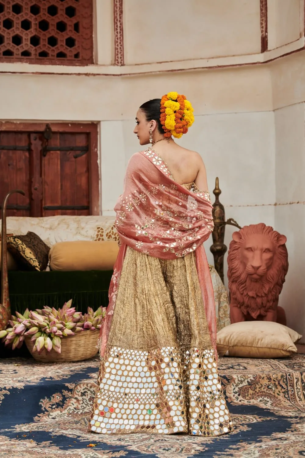 Gold Lampi Gota Mirror Embroidered Sharara Set