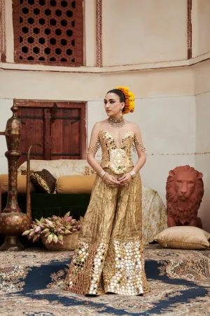 Gold Lampi Gota Mirror Embroidered Sharara Set