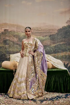 Gold Tissue Chevron Printed Lehenga Set