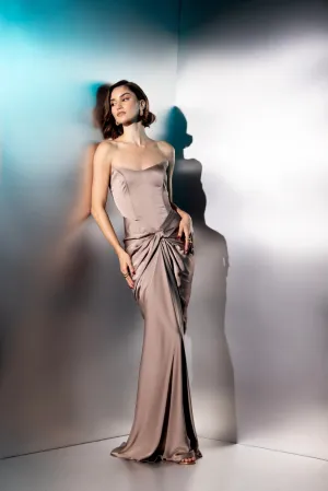 Good reasons - Taupe corset draped maxi dress