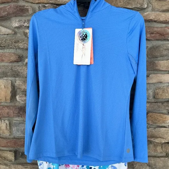 Gottex Golf Tennis Pickle Ball Women's 1/4 Zip Top &amp; Blue Daisy Skort Small NWT