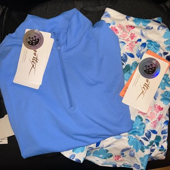 Gottex Golf Tennis Pickle Ball Women's 1/4 Zip Top &amp; Blue Daisy Skort Small NWT