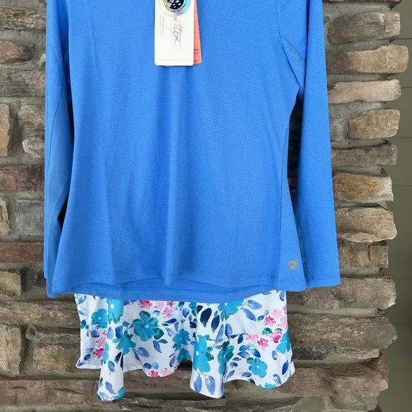 Gottex Golf Tennis Pickle Ball Women's 1/4 Zip Top &amp; Blue Daisy Skort Small NWT