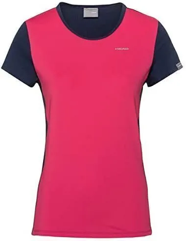 HEAD Girls Mia Tennis Top T-Shirt Competition Short Sleeve Tee - Pink/Dark Blue