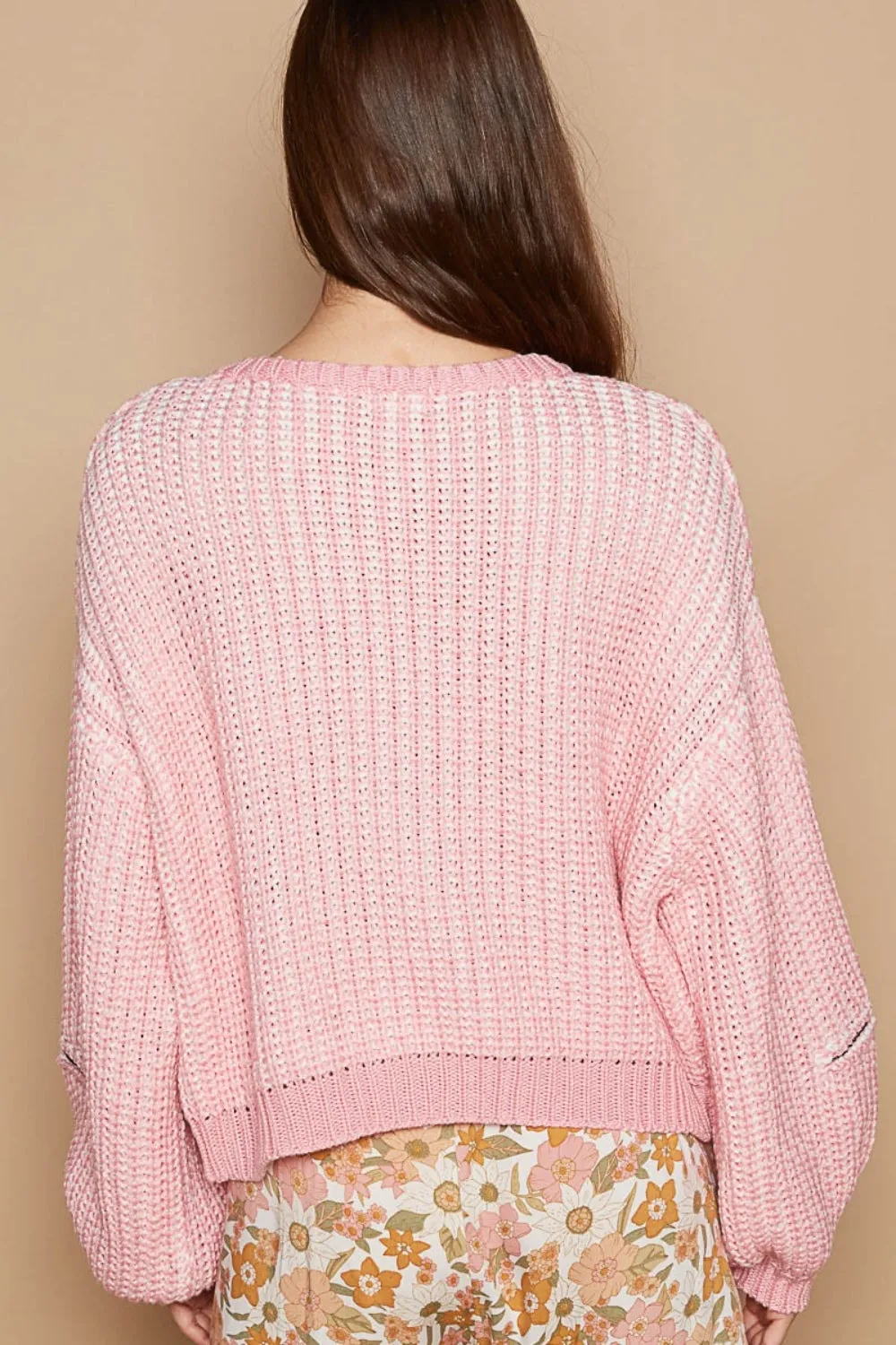 HEART PATCH ZIPPER POINT SLEEVE SWEATER (Pink)