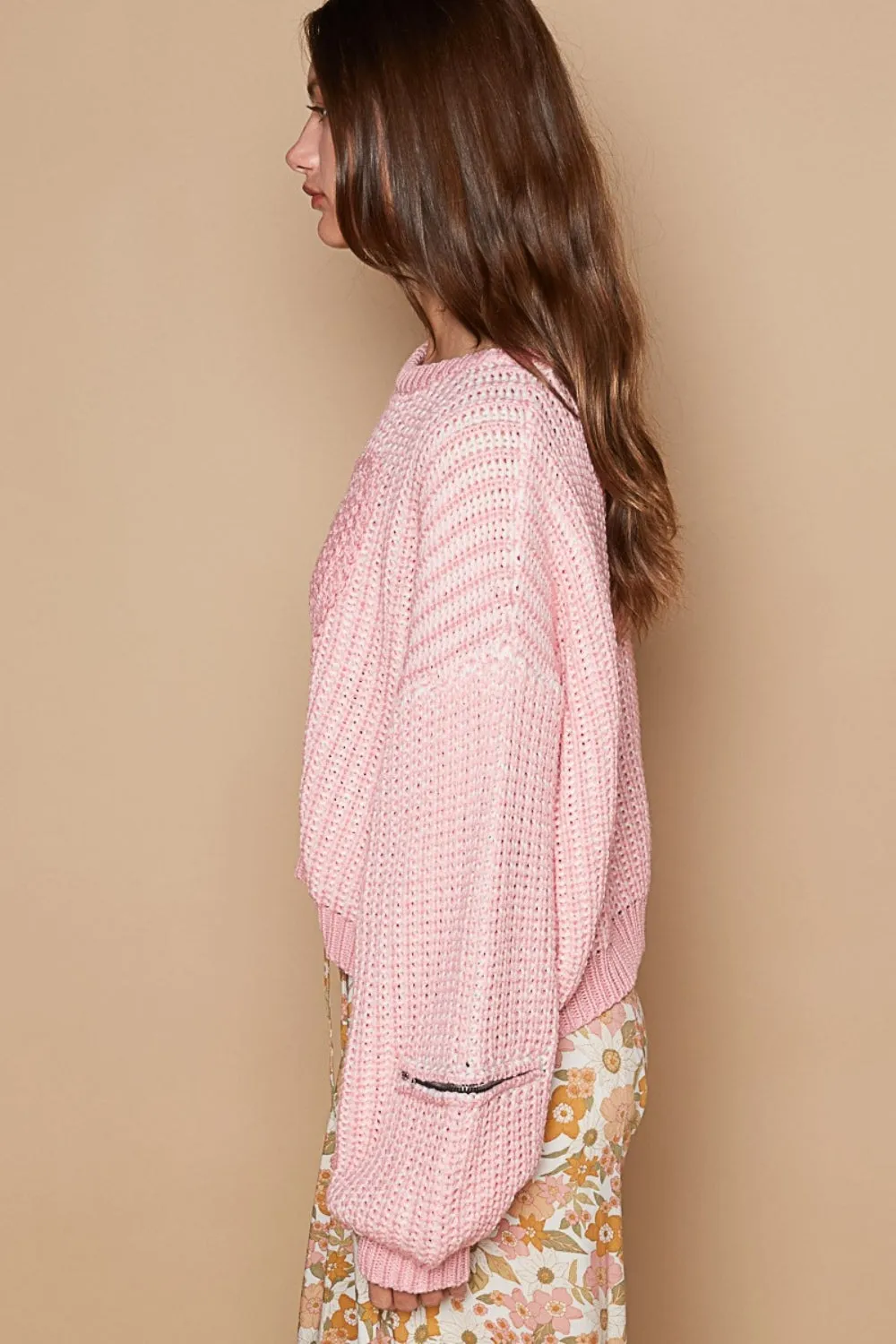HEART PATCH ZIPPER POINT SLEEVE SWEATER (Pink)