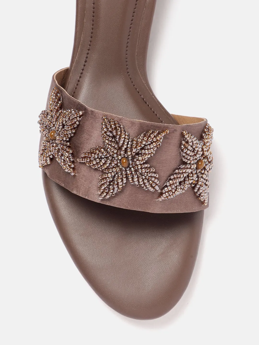 House of Pataudi Beads Embellished Floral Comfort Heels