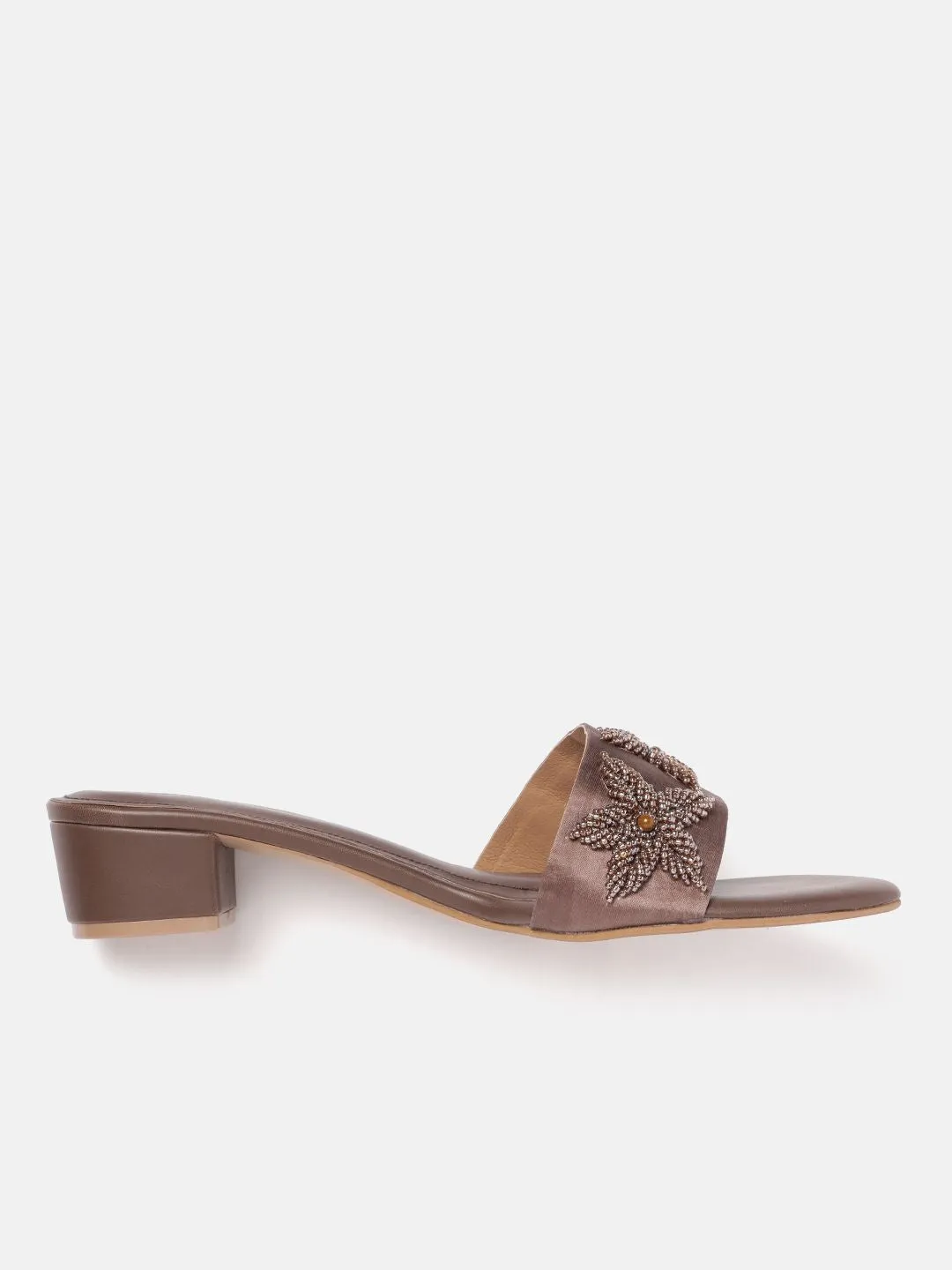 House of Pataudi Beads Embellished Floral Comfort Heels