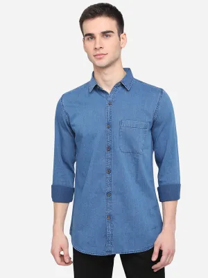 Indigo Blue Solid Slim Fit Casual Shirt | JadeBlue