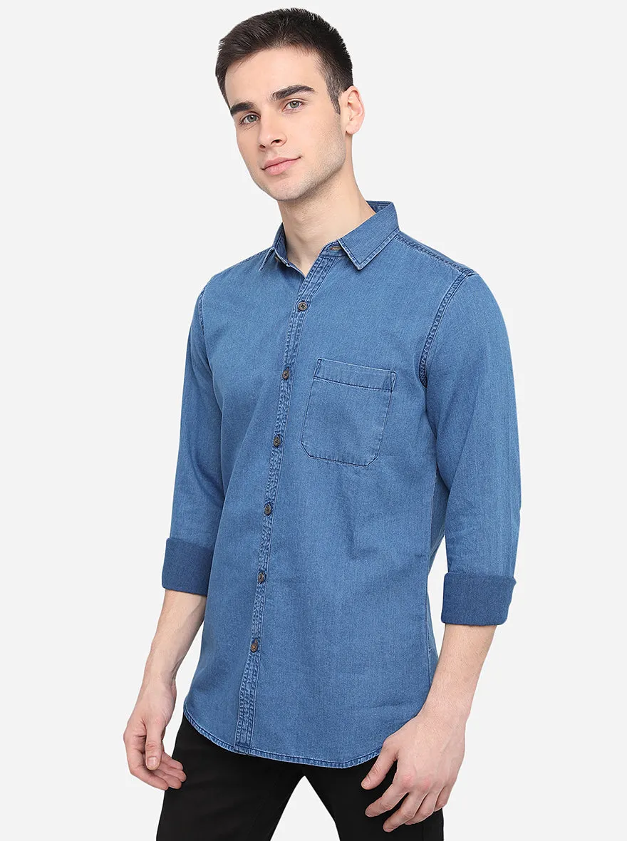 Indigo Blue Solid Slim Fit Casual Shirt | JadeBlue