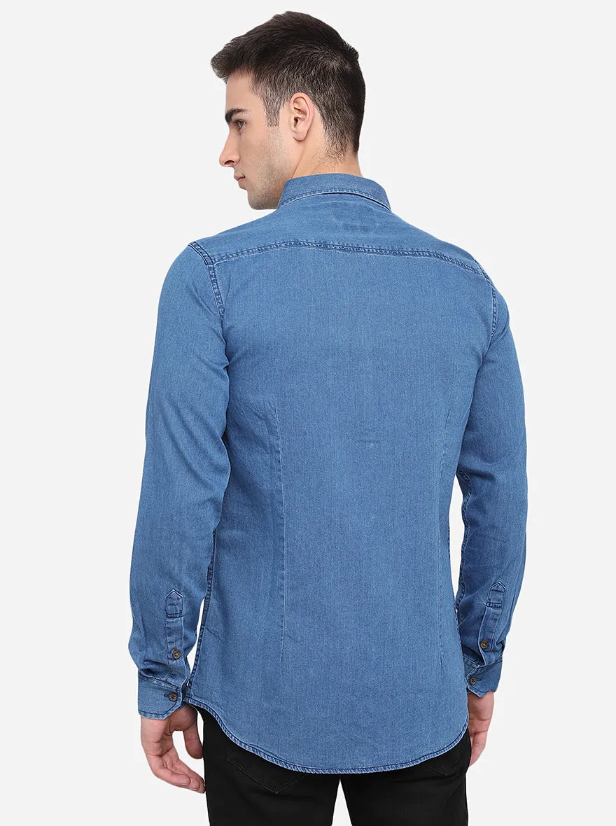 Indigo Blue Solid Slim Fit Casual Shirt | JadeBlue