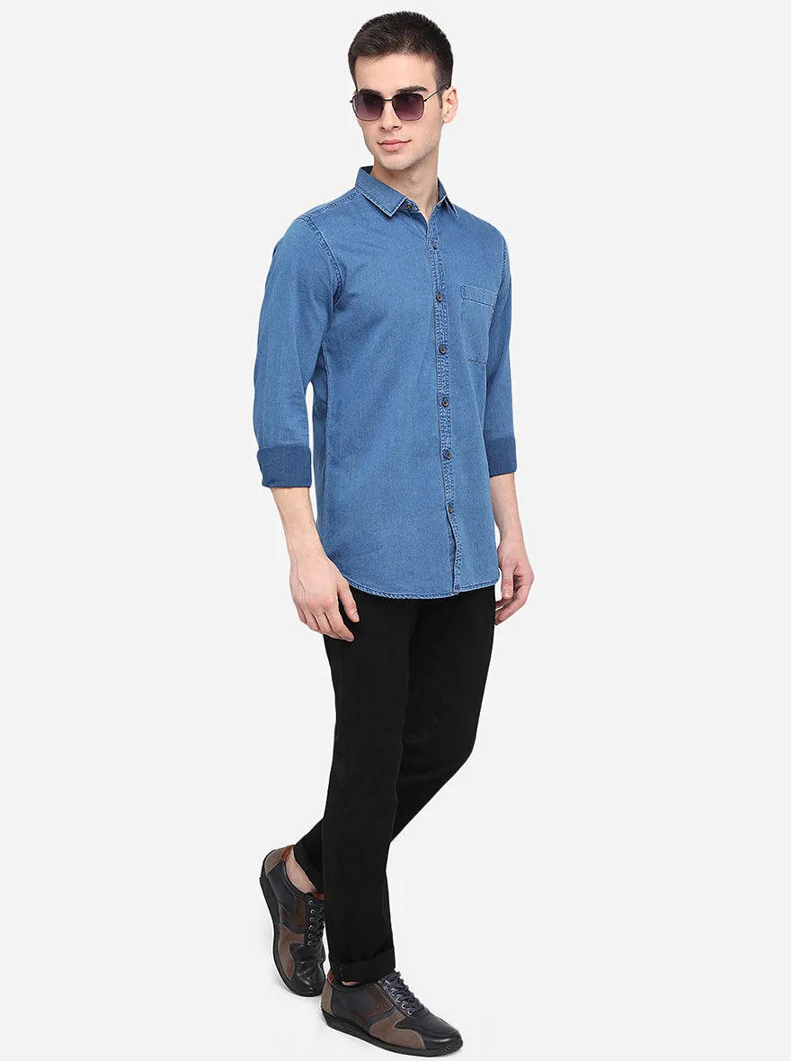 Indigo Blue Solid Slim Fit Casual Shirt | JadeBlue