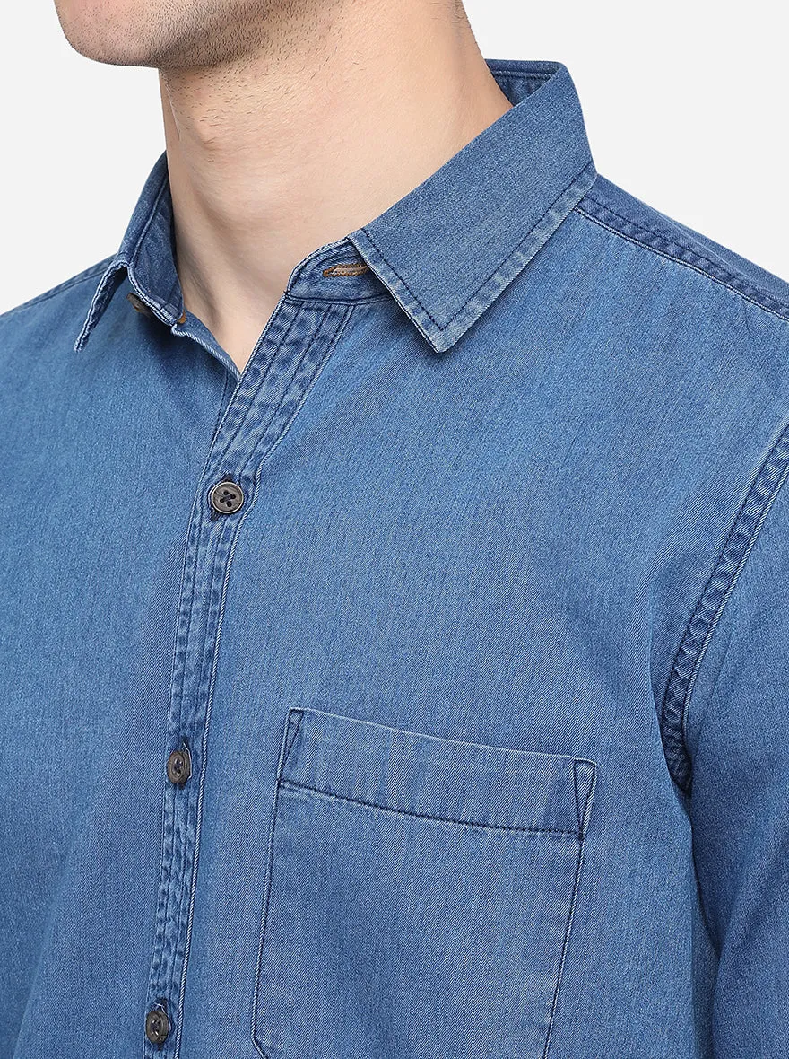 Indigo Blue Solid Slim Fit Casual Shirt | JadeBlue