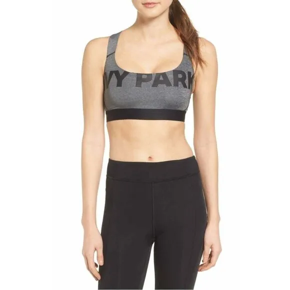 IVY PARK Sports Bra Womens Small Strappy Mesh Gray Black Logo Medium Support New