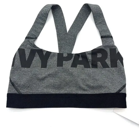 IVY PARK Sports Bra Womens Small Strappy Mesh Gray Black Logo Medium Support New