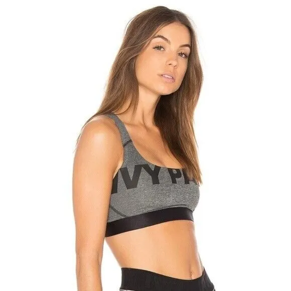 IVY PARK Sports Bra Womens Small Strappy Mesh Gray Black Logo Medium Support New