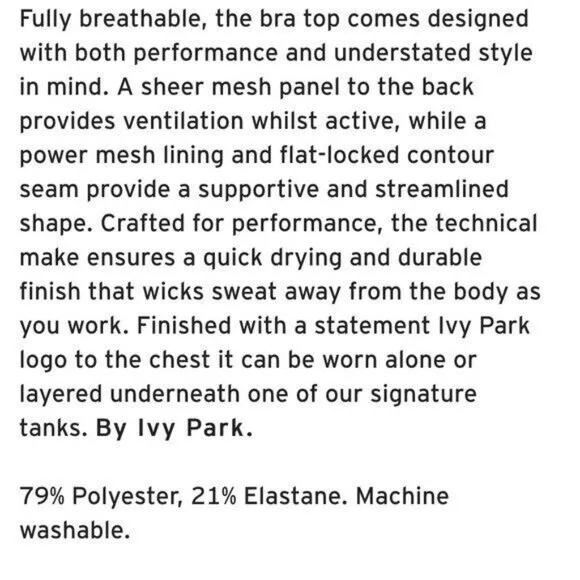 IVY PARK Sports Bra Womens Small Strappy Mesh Gray Black Logo Medium Support New