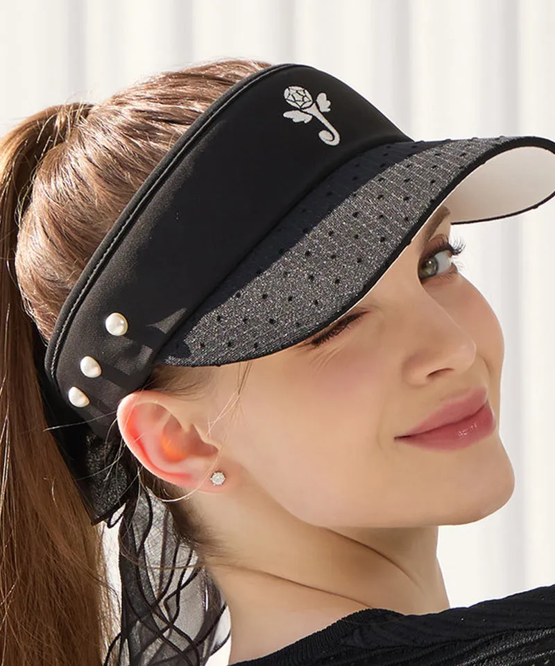 J.Jane Lace Pearl Ribbon Suncap - Black