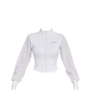 J.Jane Mesh Sleeve Cropped Jacket - White