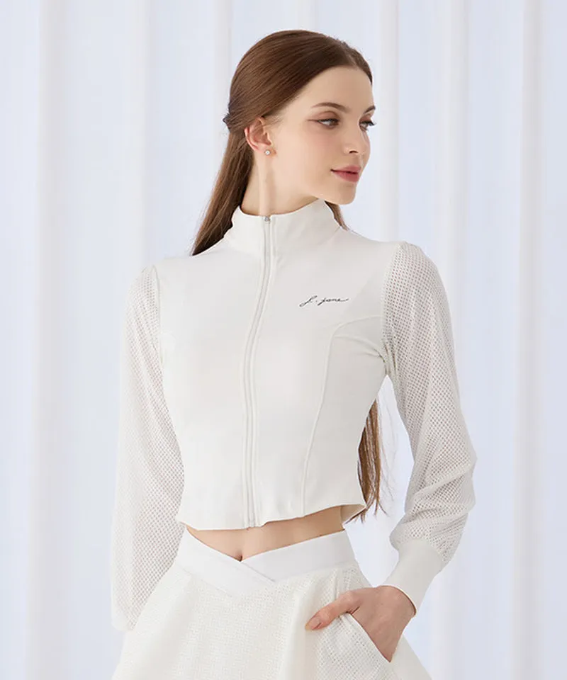J.Jane Mesh Sleeve Cropped Jacket - White