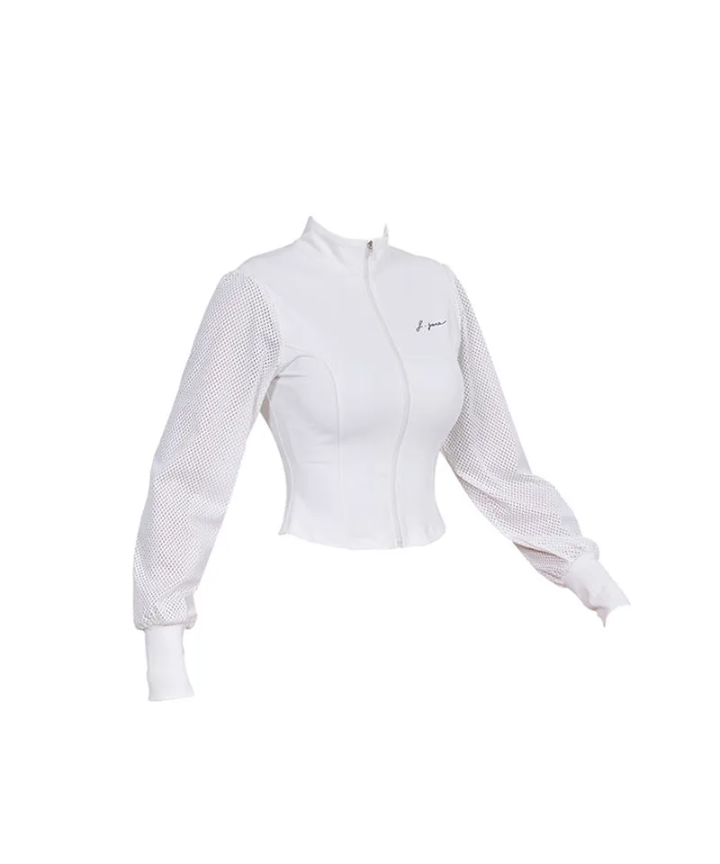 J.Jane Mesh Sleeve Cropped Jacket - White