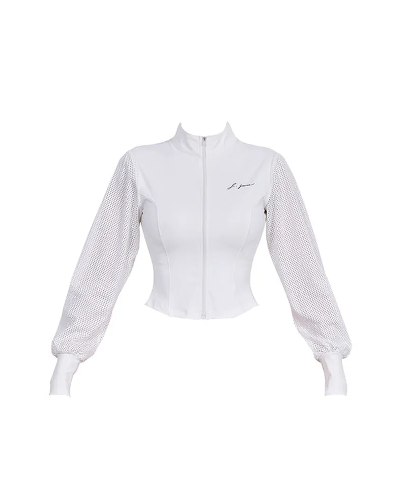 J.Jane Mesh Sleeve Cropped Jacket - White