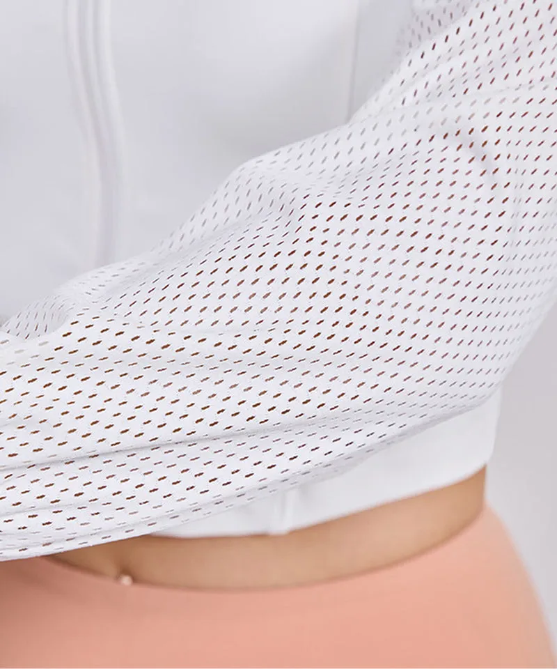 J.Jane Mesh Sleeve Cropped Jacket - White