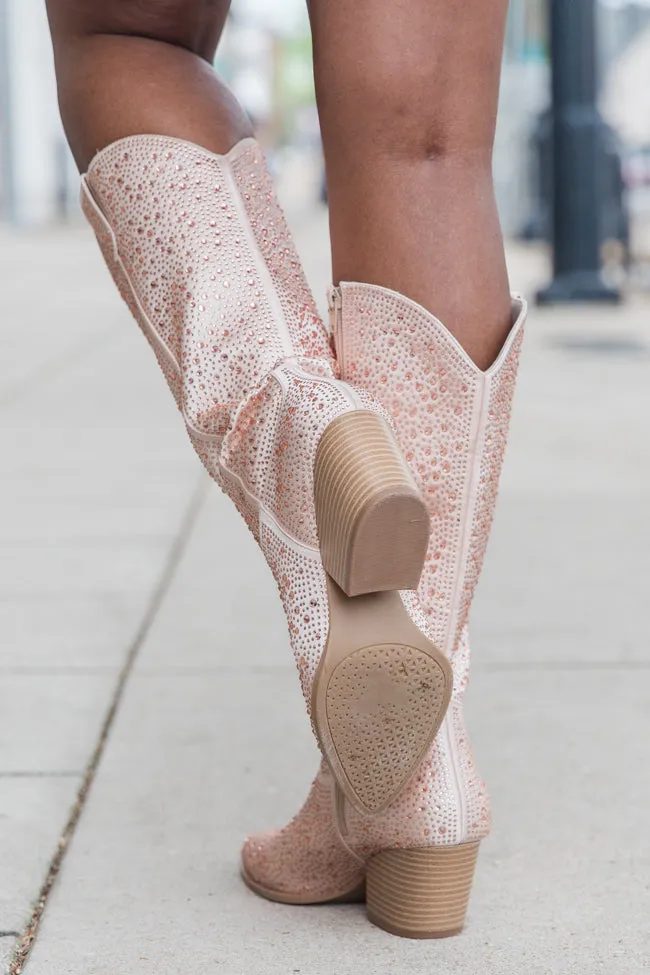 June Taupe Rhinestone Boots SALE
