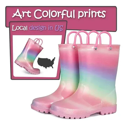 Kids Girls Light Rain Boots Colorful pink - KKOMFORME