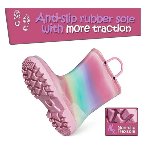 Kids Girls Light Rain Boots Colorful pink - KKOMFORME