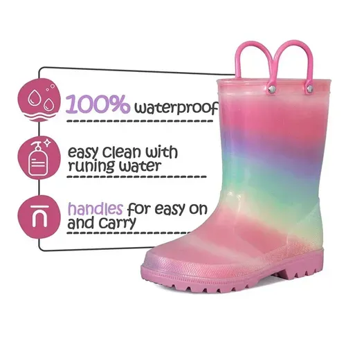 Kids Girls Light Rain Boots Colorful pink - KKOMFORME