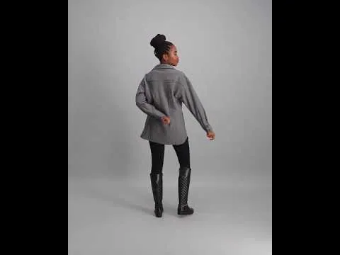 Ladies Plaid Shacket - Charcoal