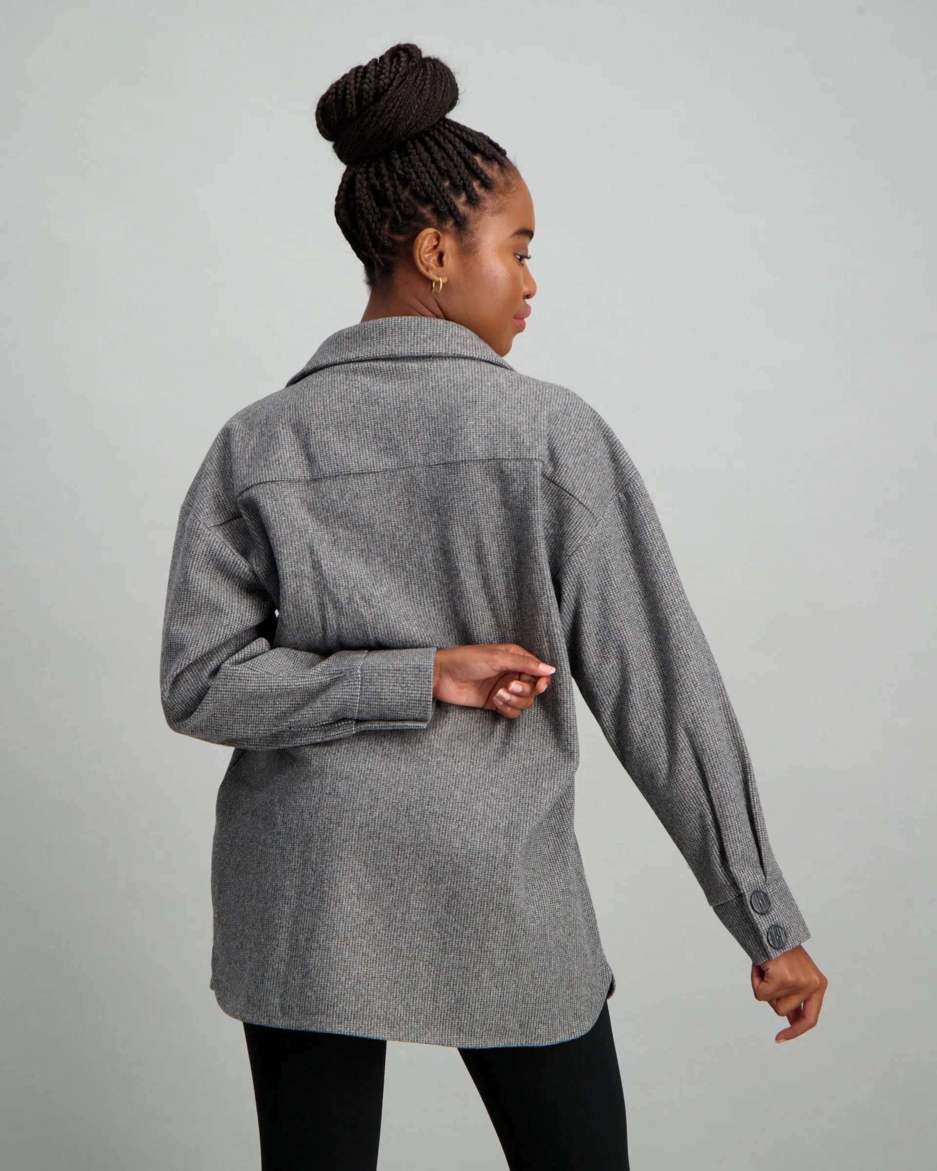 Ladies Plaid Shacket - Charcoal
