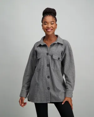 Ladies Plaid Shacket - Charcoal