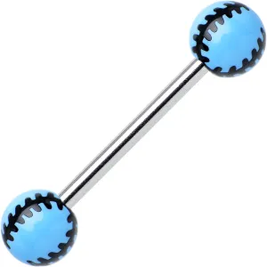 Light Blue Acrylic Double Play Baseball Barbell Tongue Ring