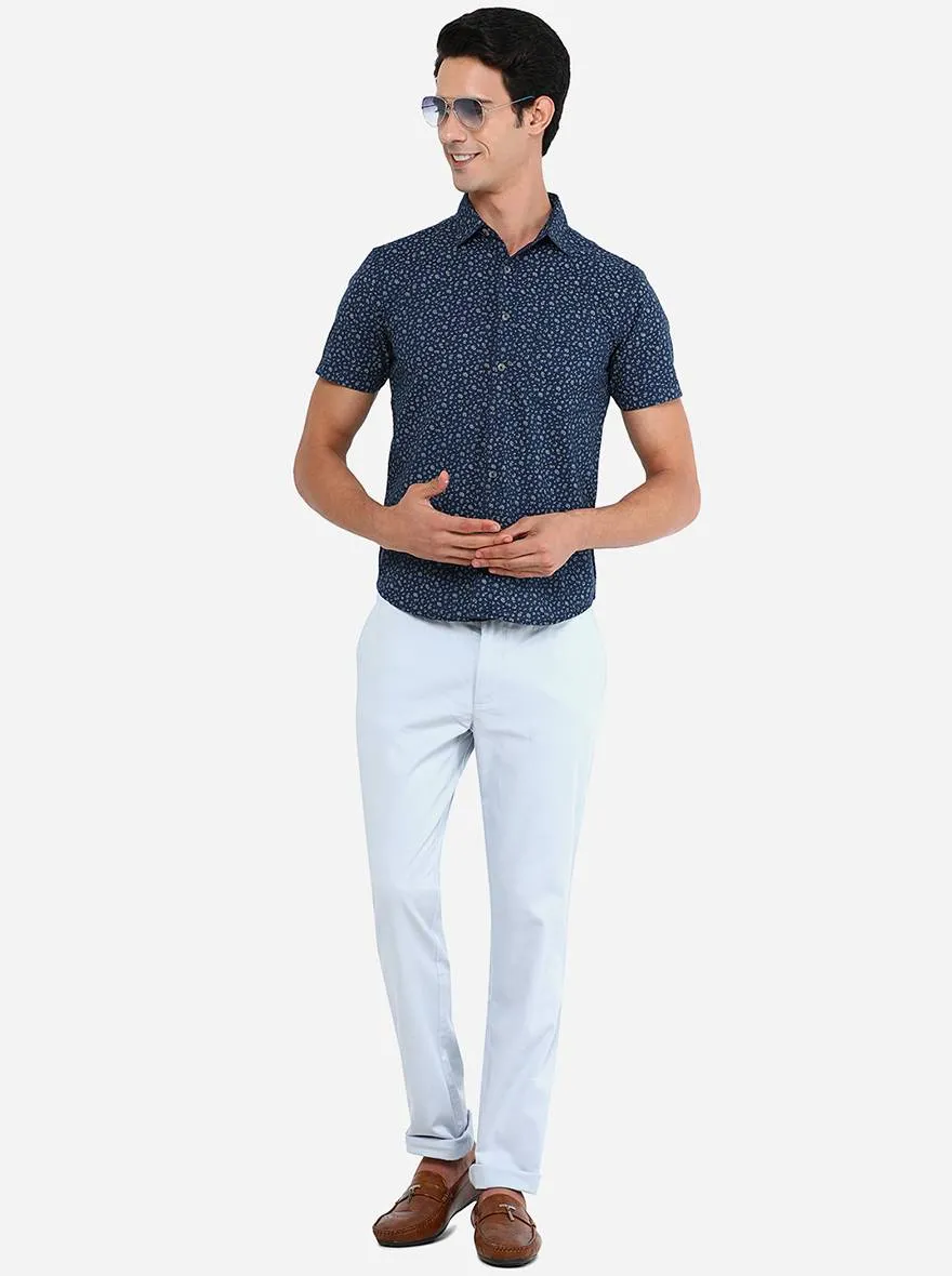 Light Blue Solid Super Slim Fit Casual Trouser | Greenfibre