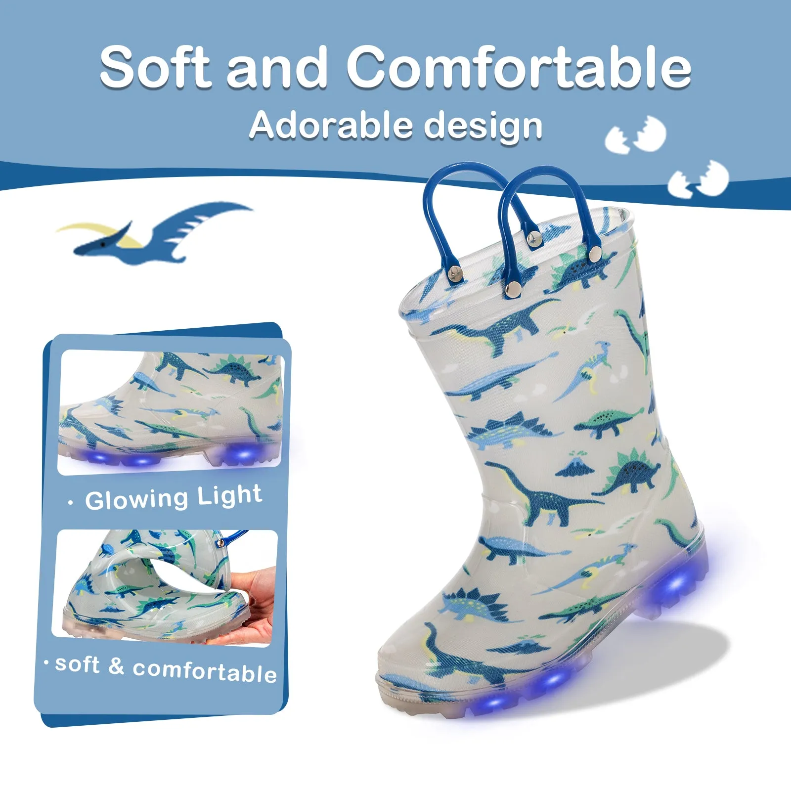Light Up Kids Rain Boots with Handle