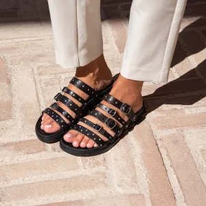LISBON BLACK STUDDED SANDALS