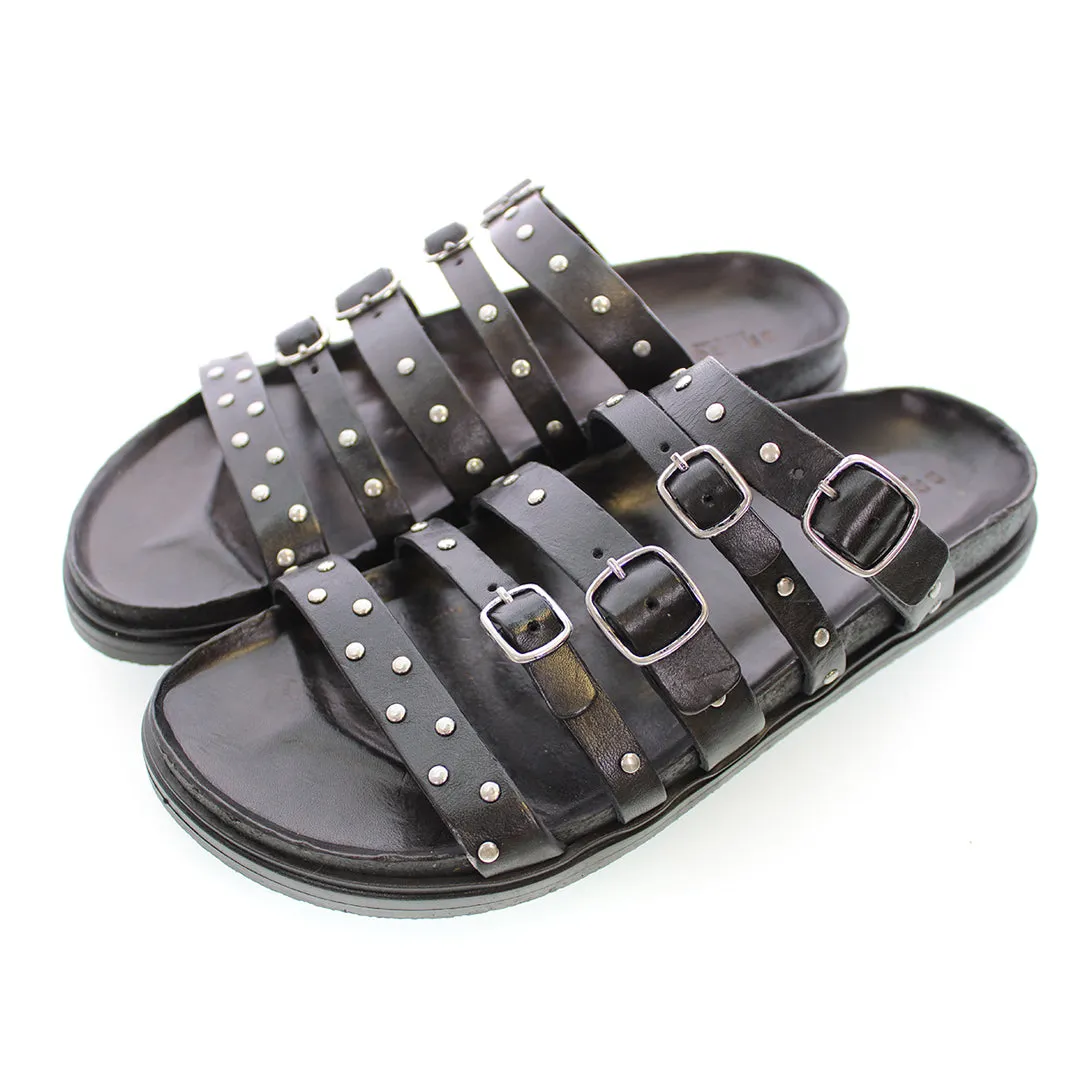 LISBON BLACK STUDDED SANDALS
