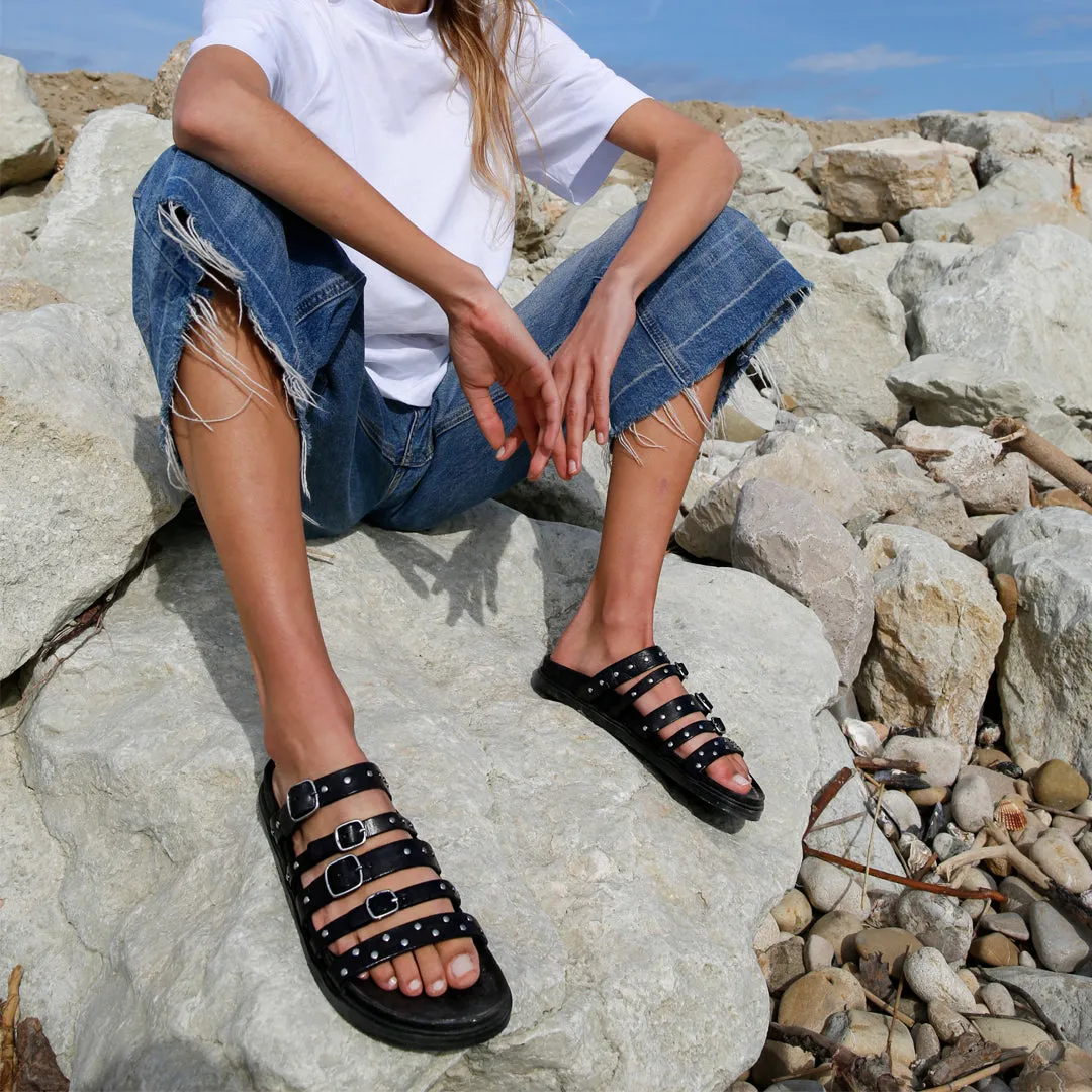 LISBON BLACK STUDDED SANDALS