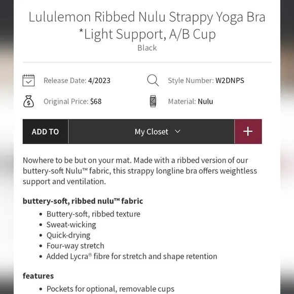 Lululemon Ribbed Nulu Strappy Yoga Bra