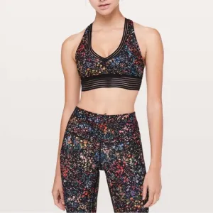 Lululemon sports bra with velvet and mash accent racer back V-neck