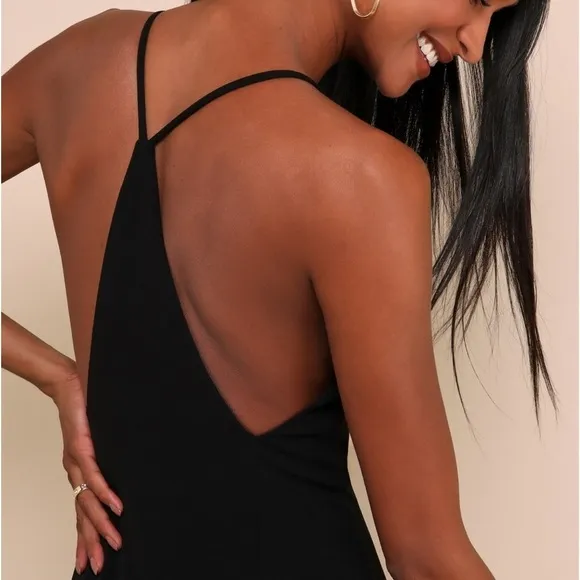 Lulu's Amelia Black Sleeveless Maxi Dress S Wedding Party Dark Romantic