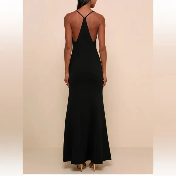 Lulu's Amelia Black Sleeveless Maxi Dress S Wedding Party Dark Romantic