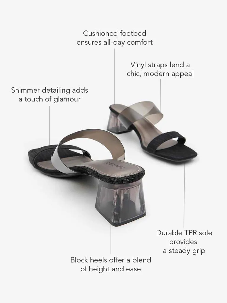 LUNA BLU Black Vinyl Heel Sandals