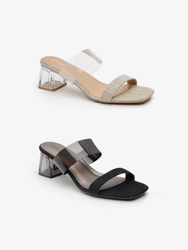 LUNA BLU Black Vinyl Heel Sandals