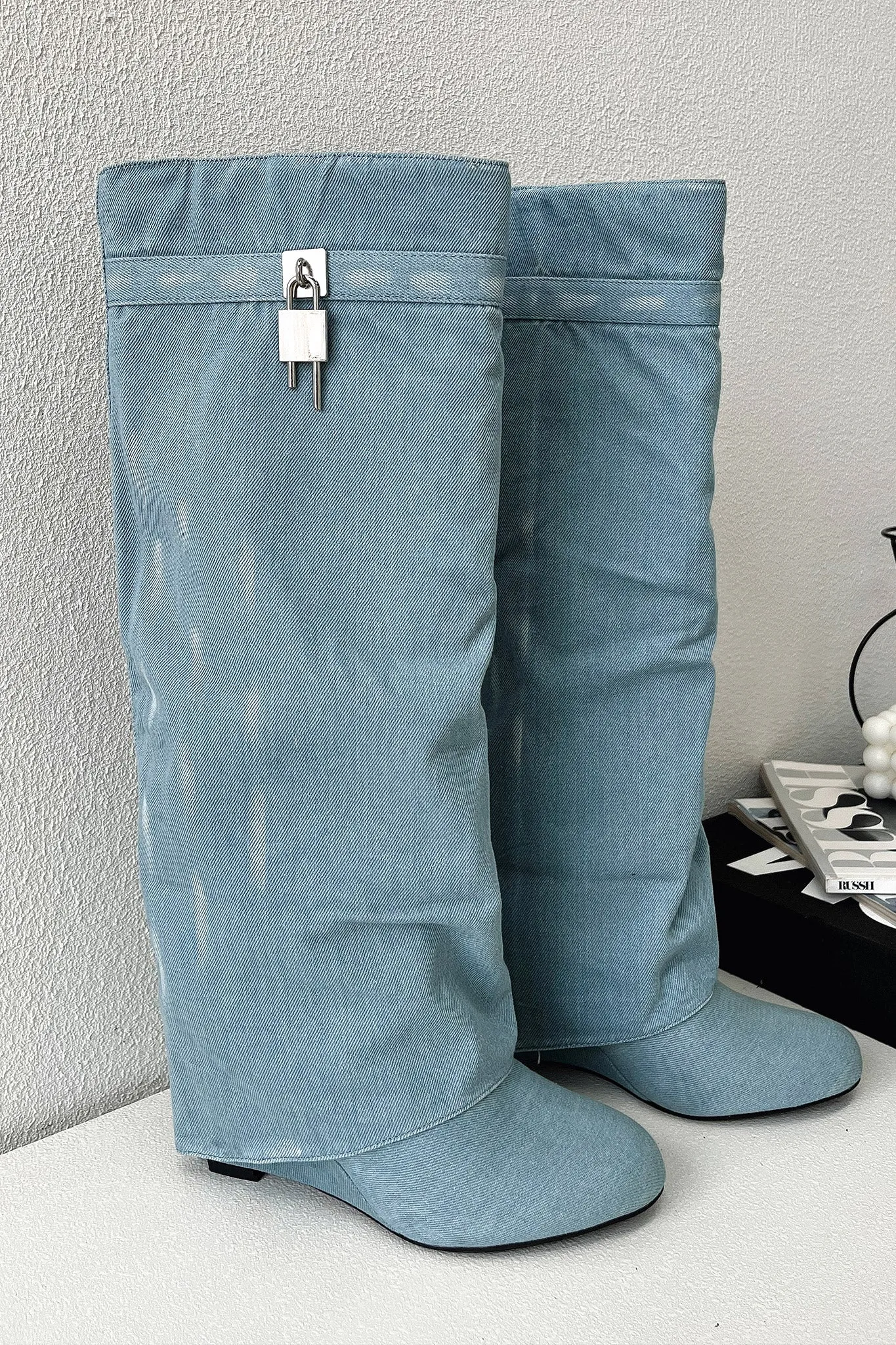 Luna™ - Blue denim knee high boots